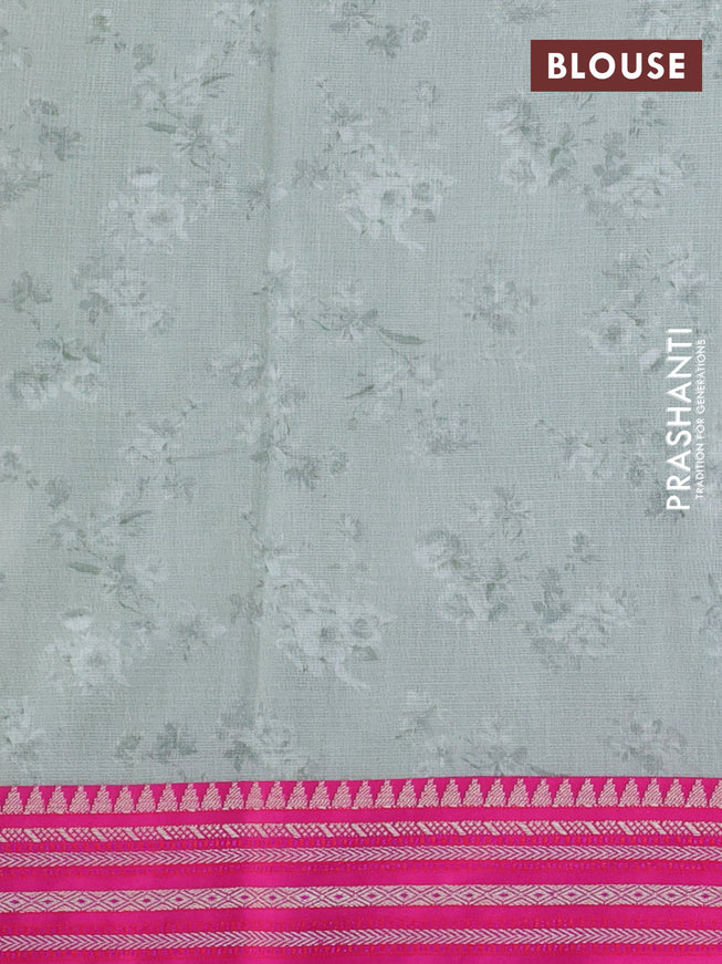 Kota silk cotton saree pastel green and pink with allover floral digital prints and woven border