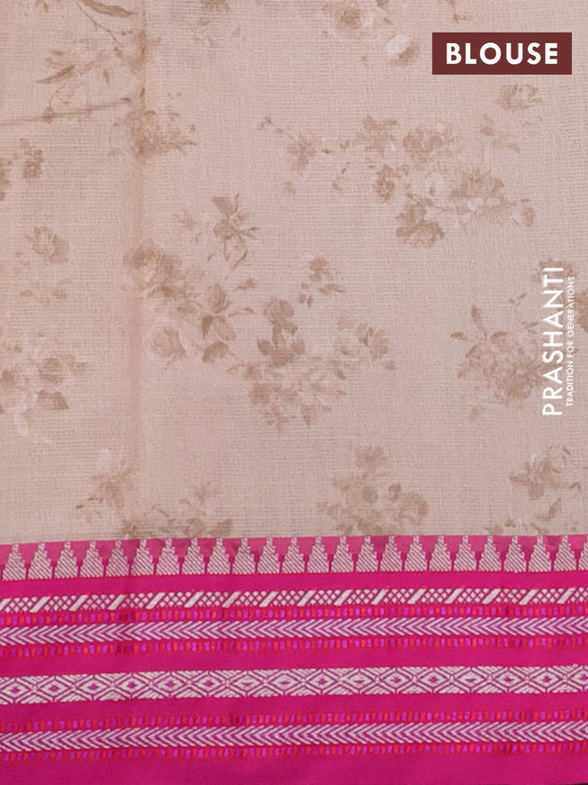 Kota silk cotton saree sandal and pink with allover floral digital prints and woven border