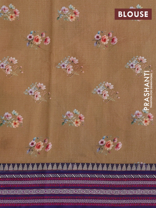 Kota silk cotton saree sandal and blue with allover floral digital prints and woven border