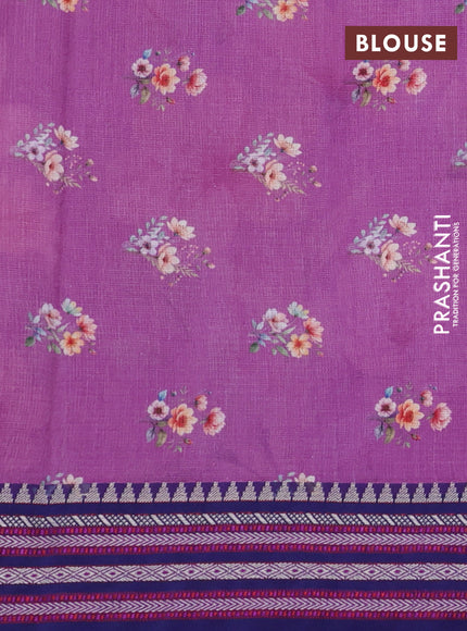 Kota silk cotton saree mauve pink and blue with allover floral digital prints and woven border