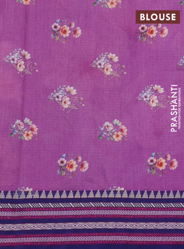 Kota silk cotton saree mauve pink and blue with allover floral digital prints and woven border