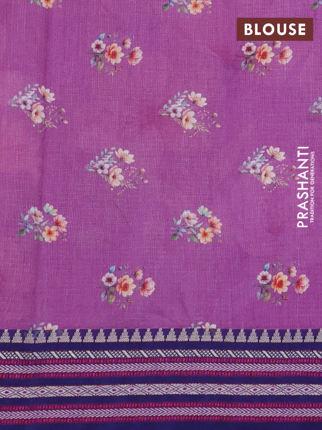 Kota silk cotton saree mauve pink and blue with allover floral digital prints and woven border
