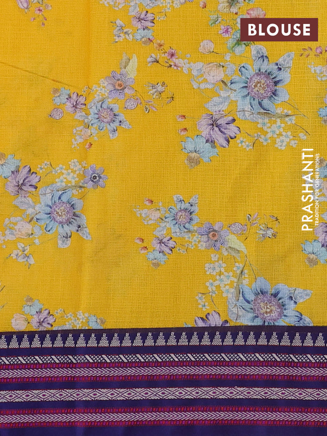Kota silk cotton saree yellow and blue with allover floral digital prints and woven border