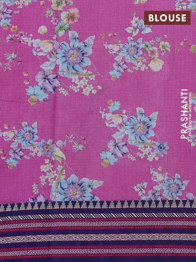 Kota silk cotton saree pink and navy blue with allover floral digital prints and woven border