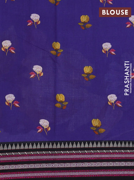 Kota silk cotton saree blue and black with allover floral digital prints and woven border