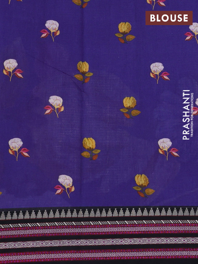 Kota silk cotton saree blue and black with allover floral digital prints and woven border