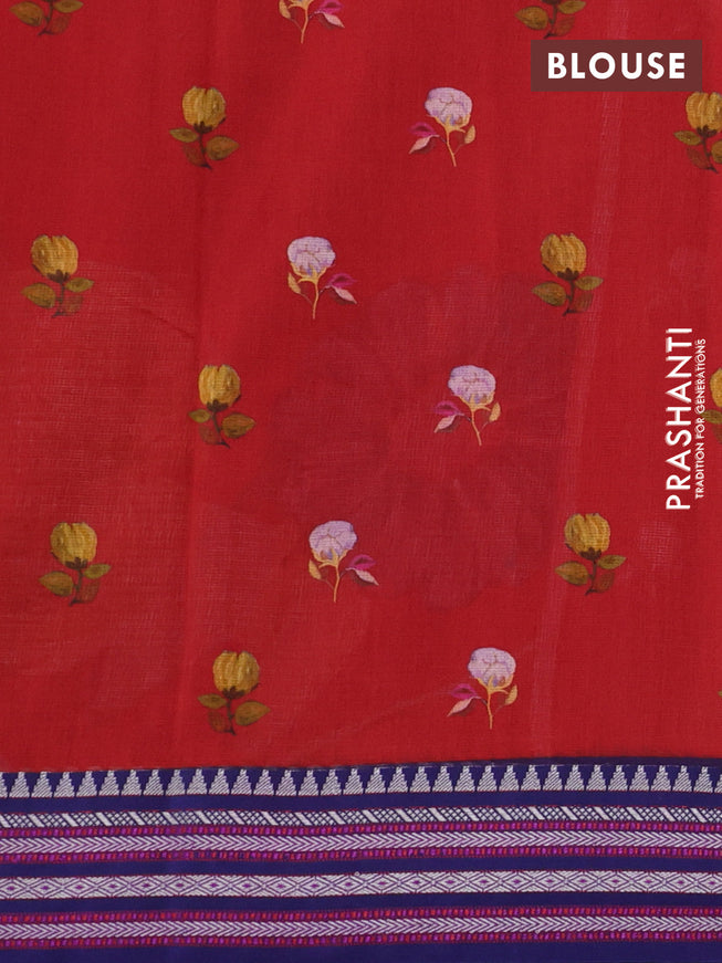 Kota silk cotton saree rust shade and blue with allover floral digital prints and woven border