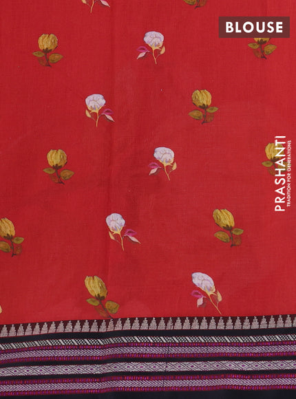 Kota silk cotton saree red and black with allover floral digital prints and woven border