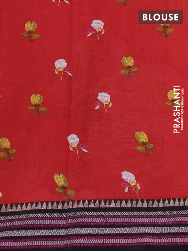 Kota silk cotton saree red and black with allover floral digital prints and woven border