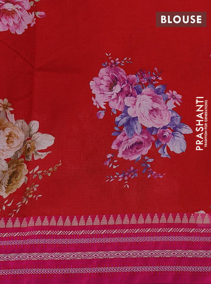 Kota silk cotton saree red and pink with allover floral digital prints and woven border