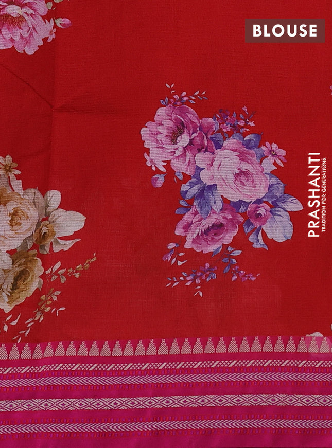 Kota silk cotton saree red and pink with allover floral digital prints and woven border