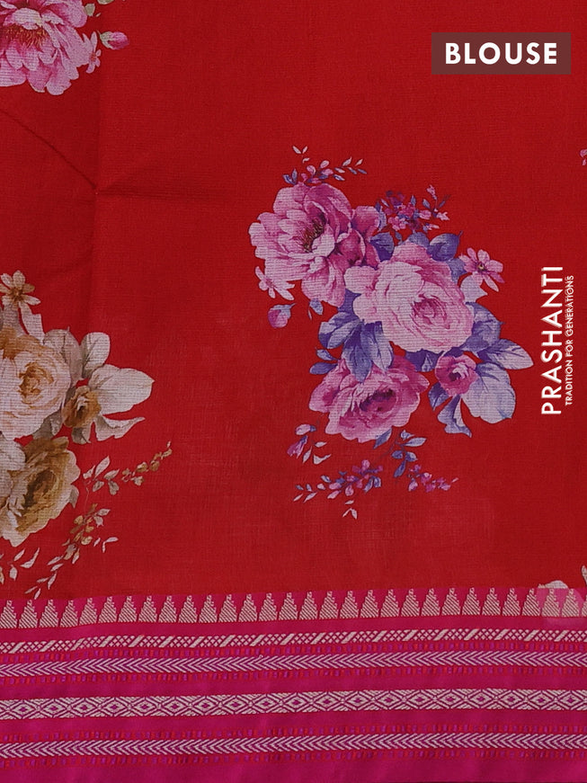 Kota silk cotton saree red and pink with allover floral digital prints and woven border