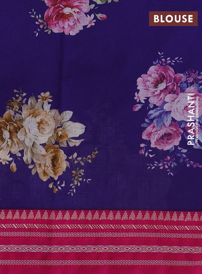 Kota silk cotton saree blue and pink with allover floral digital prints and woven border