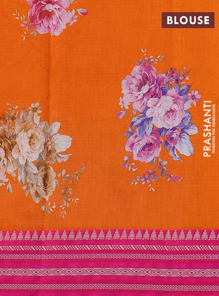 Kota silk cotton saree orange and pink with allover floral digital prints and woven border