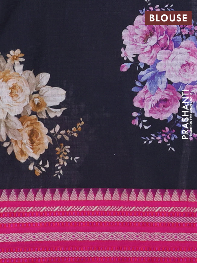 Kota silk cotton saree black and pink with allover floral digital prints and woven border