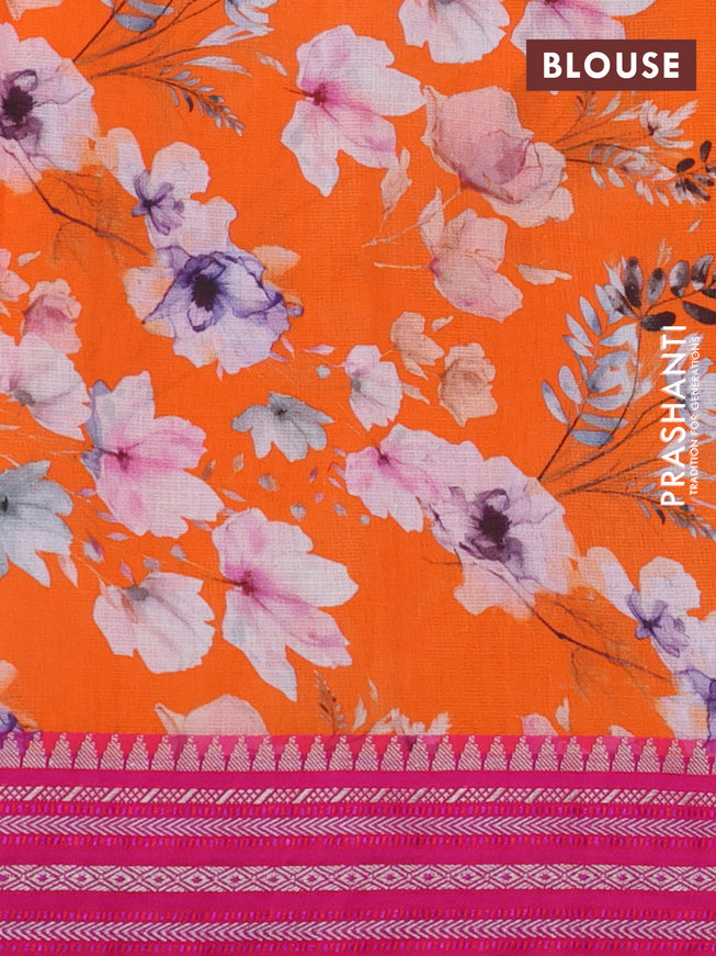 Kota silk cotton saree orange and pink with allover floral digital prints and woven border