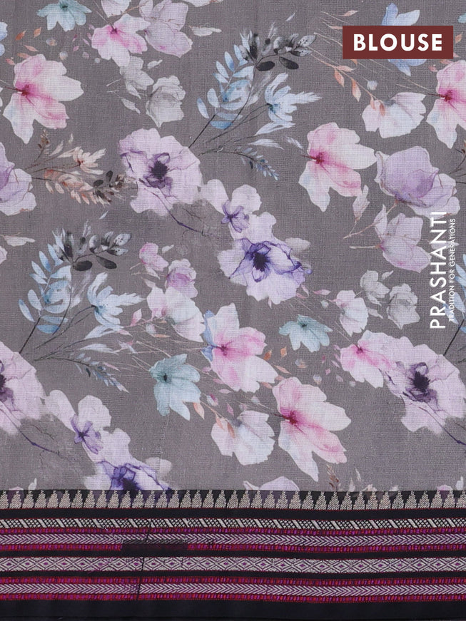 Kota silk cotton saree grey and black with allover floral digital prints and woven border