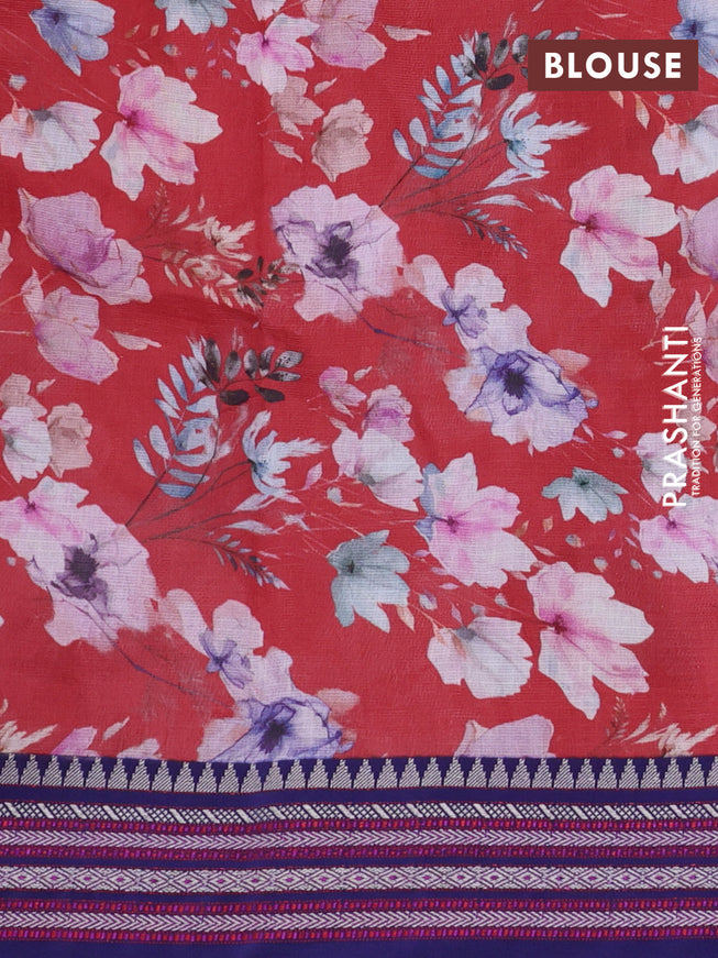 Kota silk cotton saree maroon and blue with allover floral digital prints and woven border