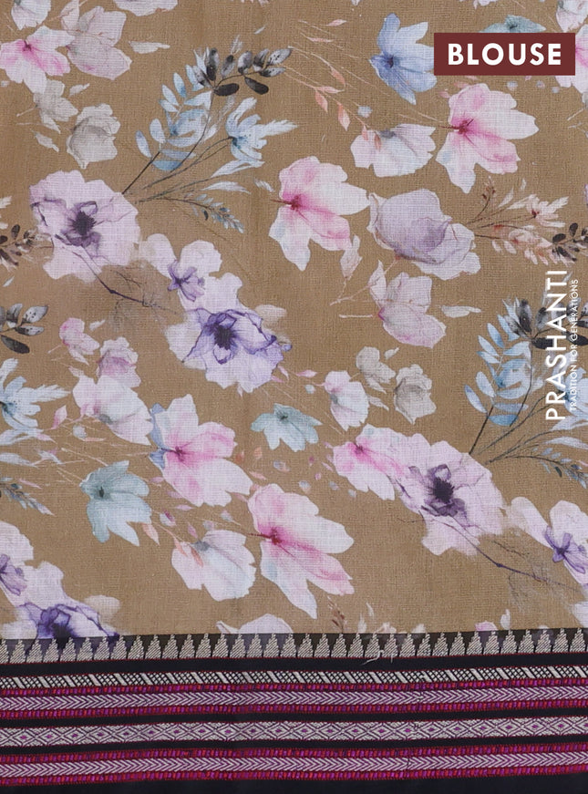 Kota silk cotton saree beige and black with allover floral digital prints and woven border