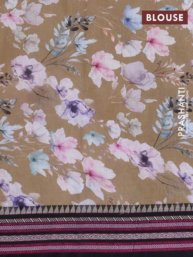 Kota silk cotton saree beige and black with allover floral digital prints and woven border