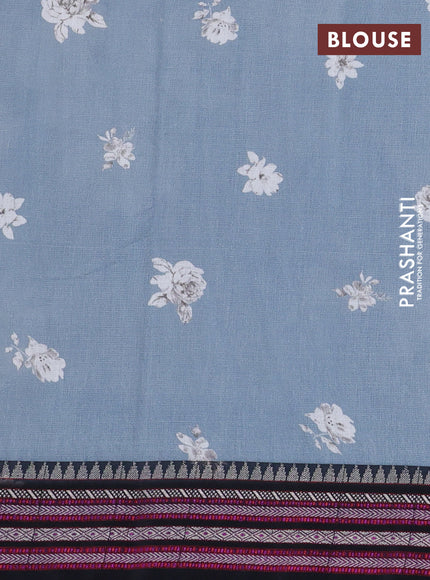 Kota silk cotton saree grey and black with allover floral digital prints and woven border