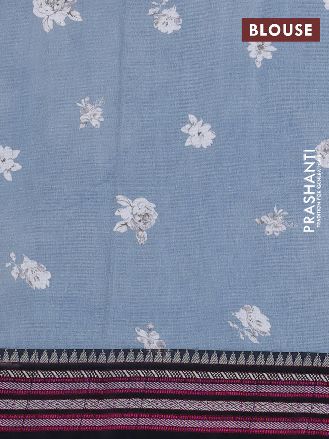 Kota silk cotton saree grey and black with allover floral digital prints and woven border