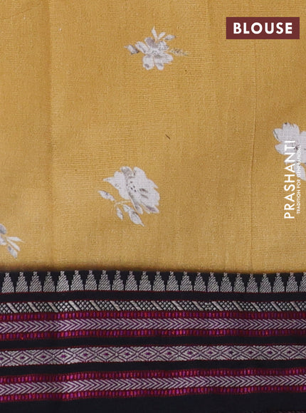 Kota silk cotton saree mustard shade and black with allover floral digital prints and woven border