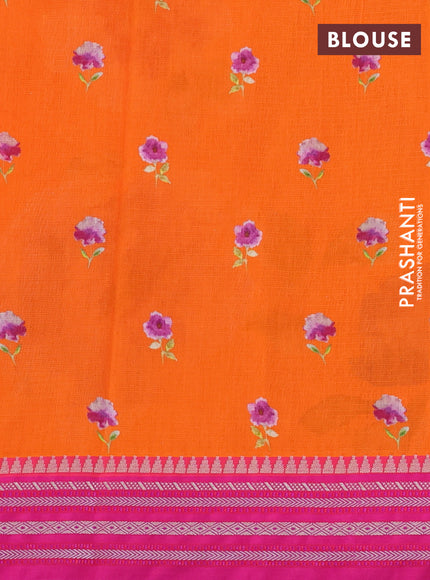 Kota silk cotton saree orange and pink with allover floral digital prints and woven border