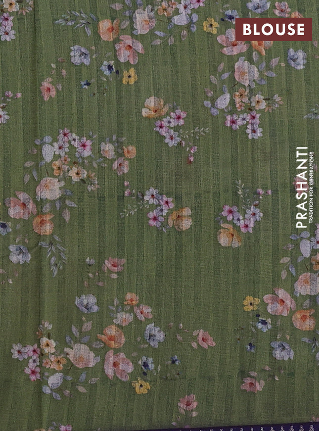 Kota silk cotton saree sap green and blue with allover floral digital prints and woven border