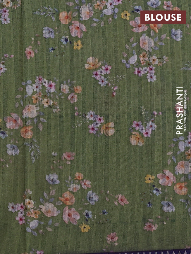 Kota silk cotton saree sap green and blue with allover floral digital prints and woven border