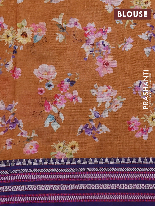 Kota silk cotton saree rust shade and blue with allover floral digital prints and woven border