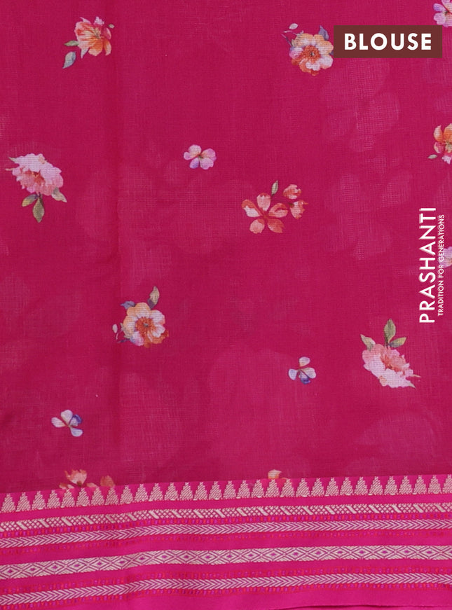 Kota silk cotton saree pink with allover floral digital prints and woven border