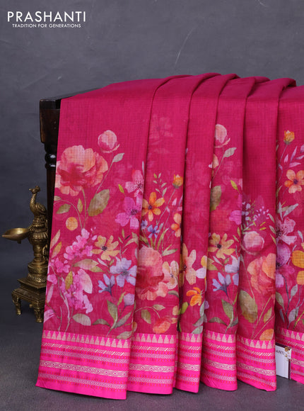 Kota silk cotton saree pink with allover floral digital prints and woven border