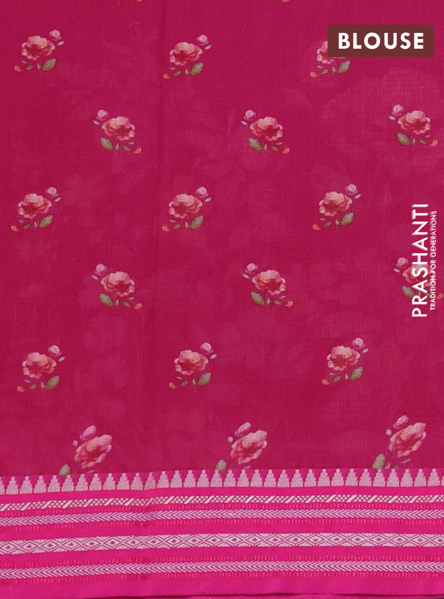Kota silk cotton saree pink with allover floral digital prints and woven border
