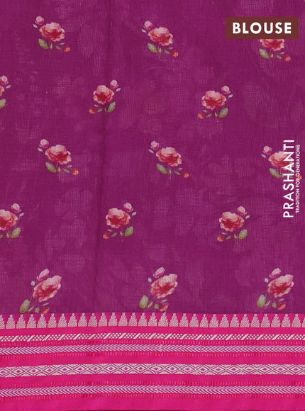 Kota silk cotton saree purple and pink with allover floral digital prints and woven border