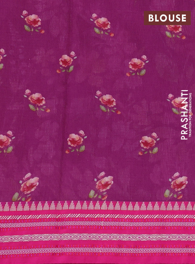 Kota silk cotton saree purple and pink with allover floral digital prints and woven border