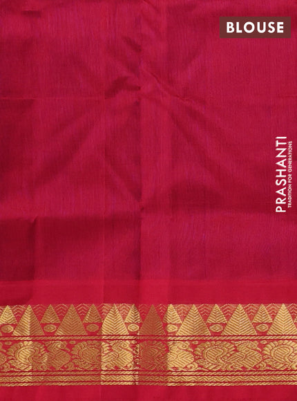 Silk cotton saree blue and red with plain body and zari woven korvai border