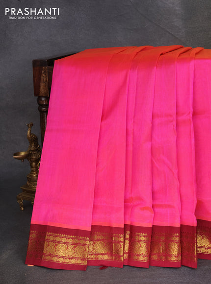 Silk cotton saree dual shade of pink and maroon with plain body and zari woven korvai border