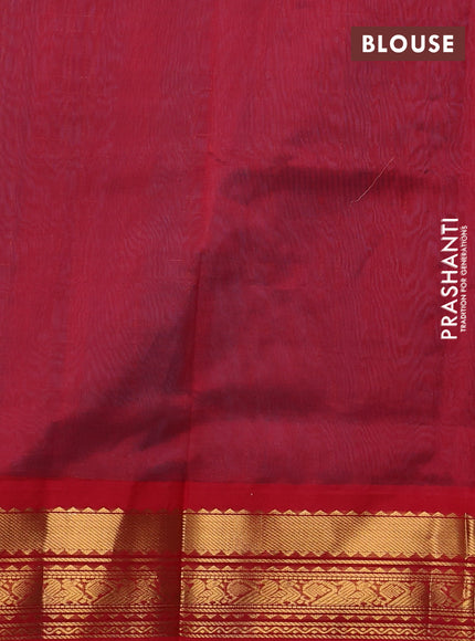 Silk cotton saree cs blue and red with allover zari checks & buttas and zari woven korvai border
