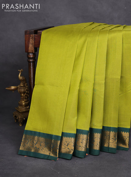 Silk cotton saree lime green and bottle green with allover vairosi pattern and rich zari woven korvai border