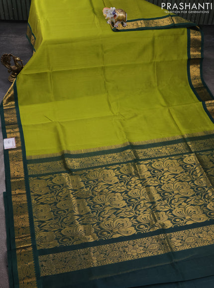 Silk cotton saree lime green and bottle green with allover vairosi pattern and rich zari woven korvai border