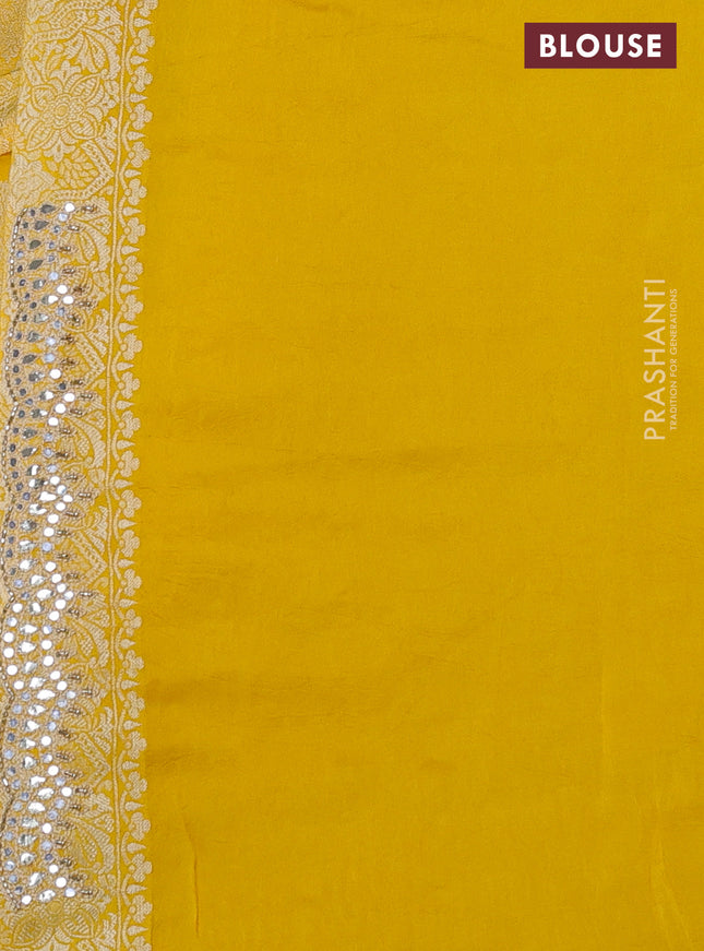 Banarasi silk saree yellow with allover zari woven jaal weaves and gotapatti work border