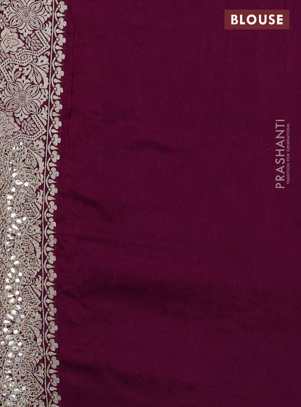 Banarasi silk saree wine shade with allover zari woven jaal weaves and gotapatti work border
