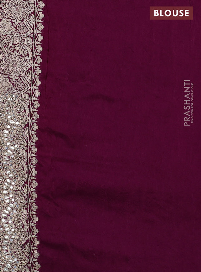 Banarasi silk saree wine shade with allover zari woven jaal weaves and gotapatti work border