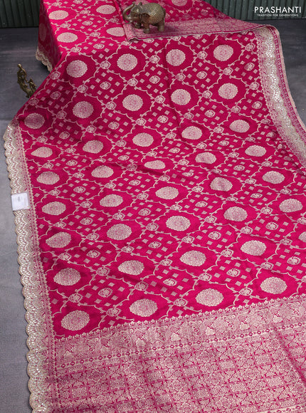 Banarasi silk saree pink with allover zari woven jaal weaves and gotapatti work border