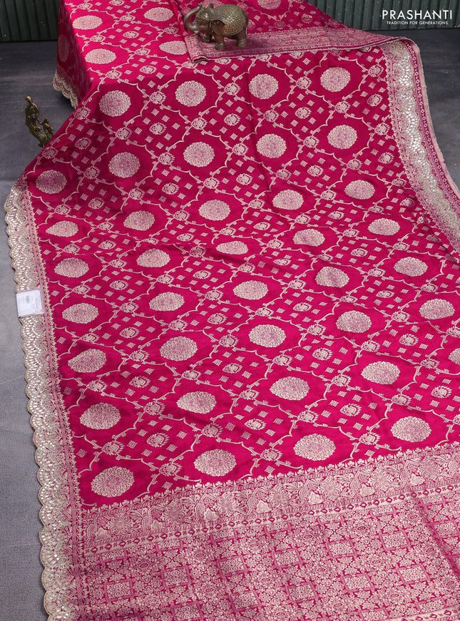 Banarasi silk saree pink with allover zari woven jaal weaves and gotapatti work border