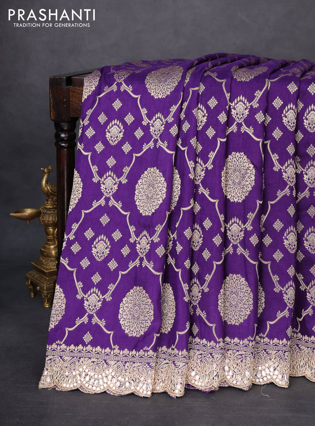 Banarasi silk saree violet with allover zari woven jaal weaves and gotapatti work border
