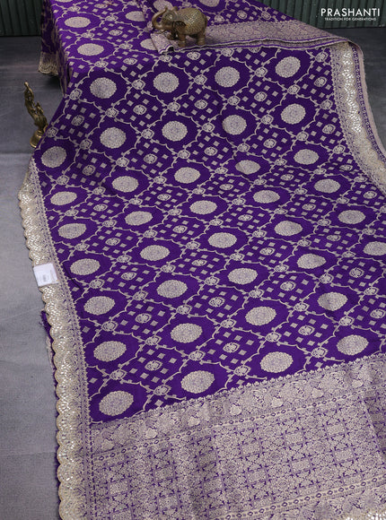 Banarasi silk saree violet with allover zari woven jaal weaves and gotapatti work border