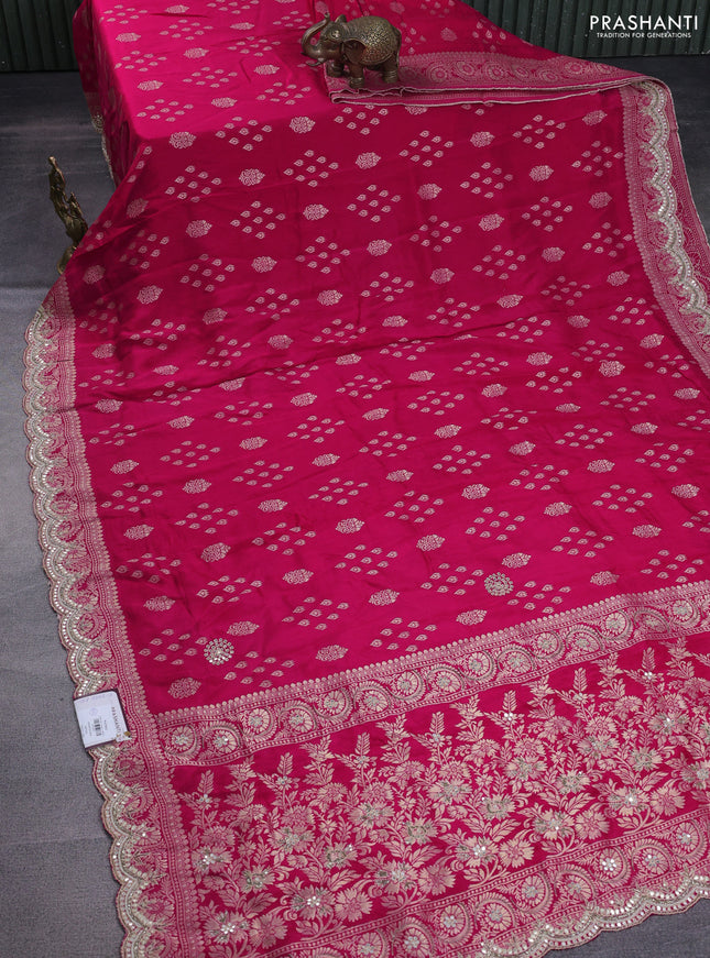Banarasi silk saree pink with allover zari woven butta weaves and gotapatti work border
