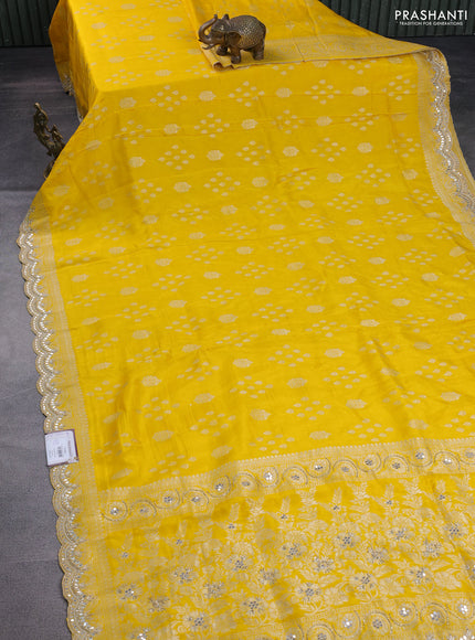 Banarasi silk saree yellow with allover zari woven butta weaves and gotapatti work border
